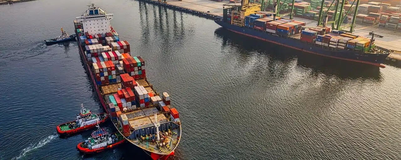 Cargo vessel carrying containers to export to international market