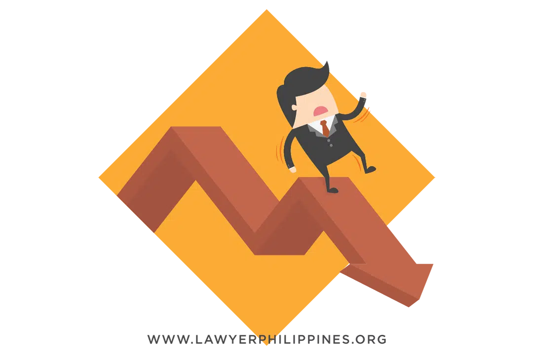 A man in a suit dropping down a downward arrow, indicating an employee whose ongoing poor performance has led to Termination Philippines.
