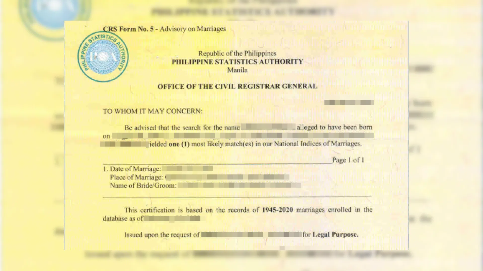 Advisory of Marriage