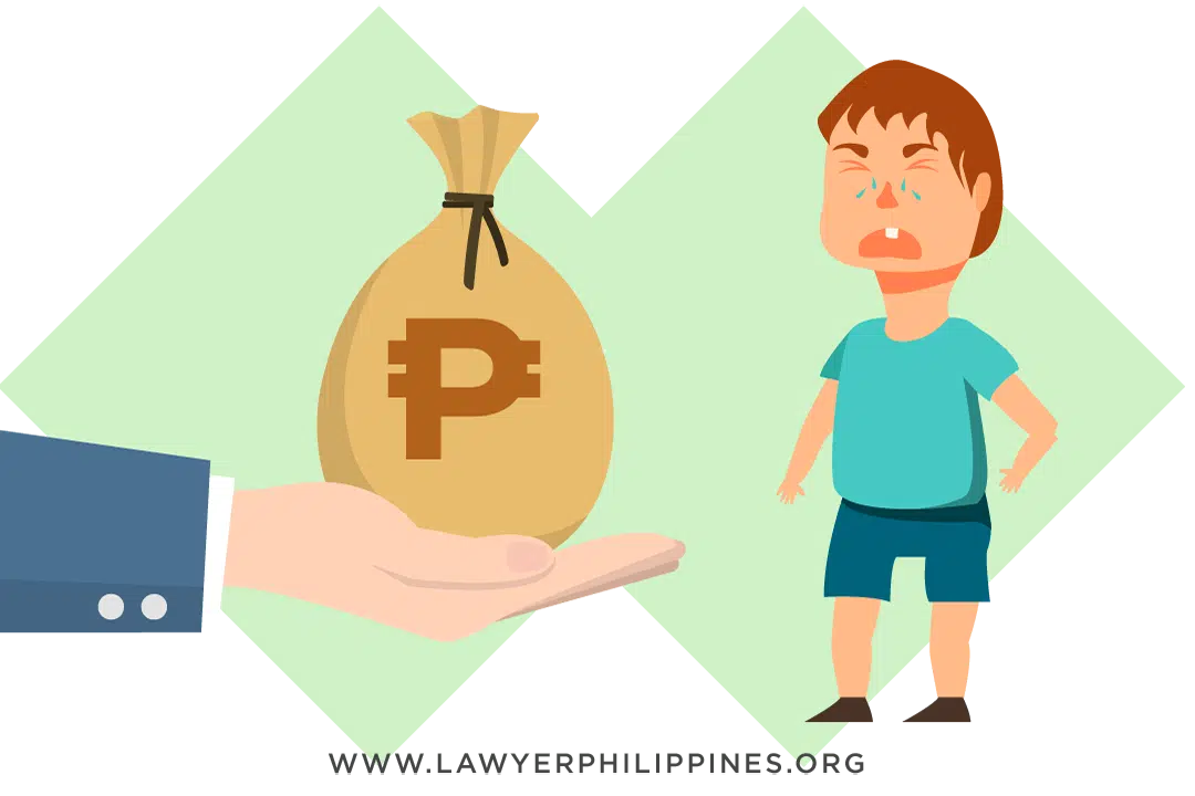 A hand emerging from a suit sleeve and holding a bag of Philippine Pesos. An upset child is waiting to receive the bag of money which is his inheritance. Is Inheritance part of Conjugal Property? Absolute Community of Property, Conjugal Partnership of Gains.