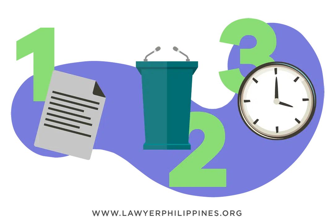 Reconstitution of Title Philippines: The 3 main steps for a Reconstitution of Title in the Philippines represented graphically, from filing to testimony to decision.