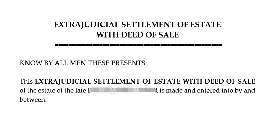 Sample title page of an EJS with Deed of Sale
