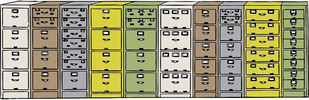Filing cabinets to denote the long history of court decisions on psychological incapacity.