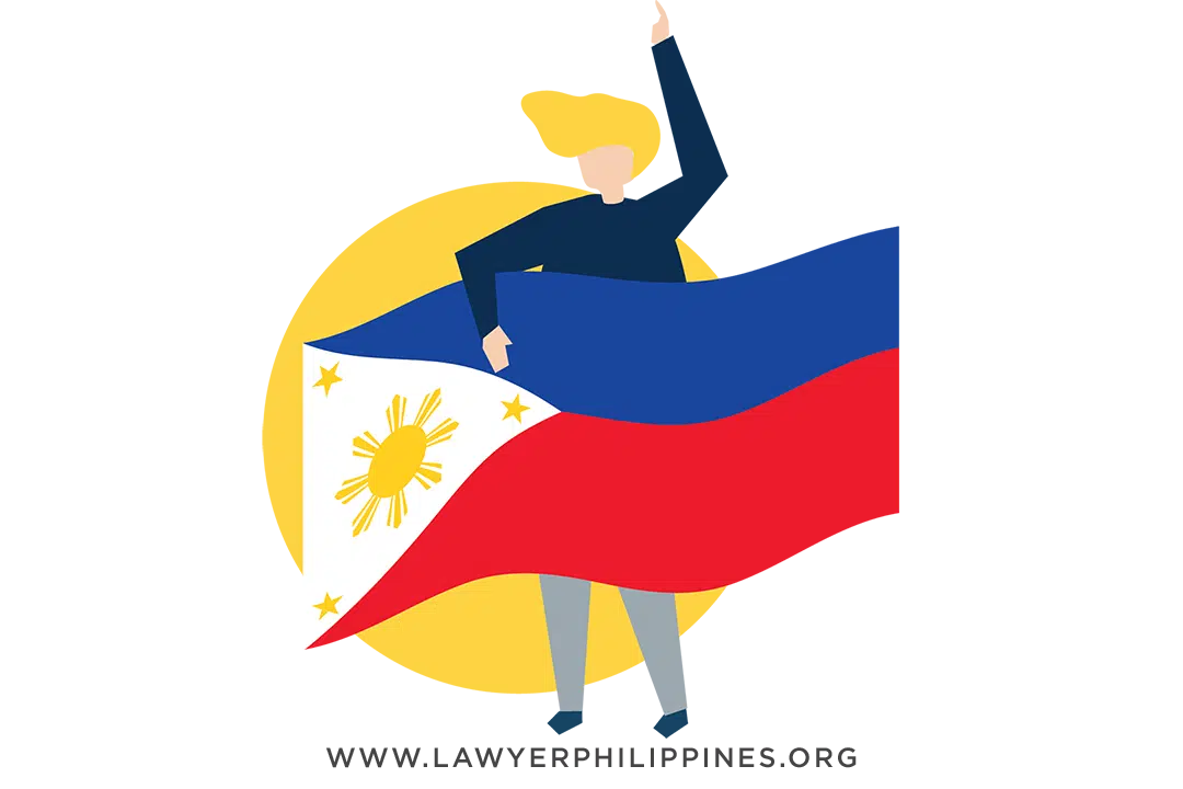 A caucasian woman standing behind the Philippine flag considering Judicial or Administrative Naturalization