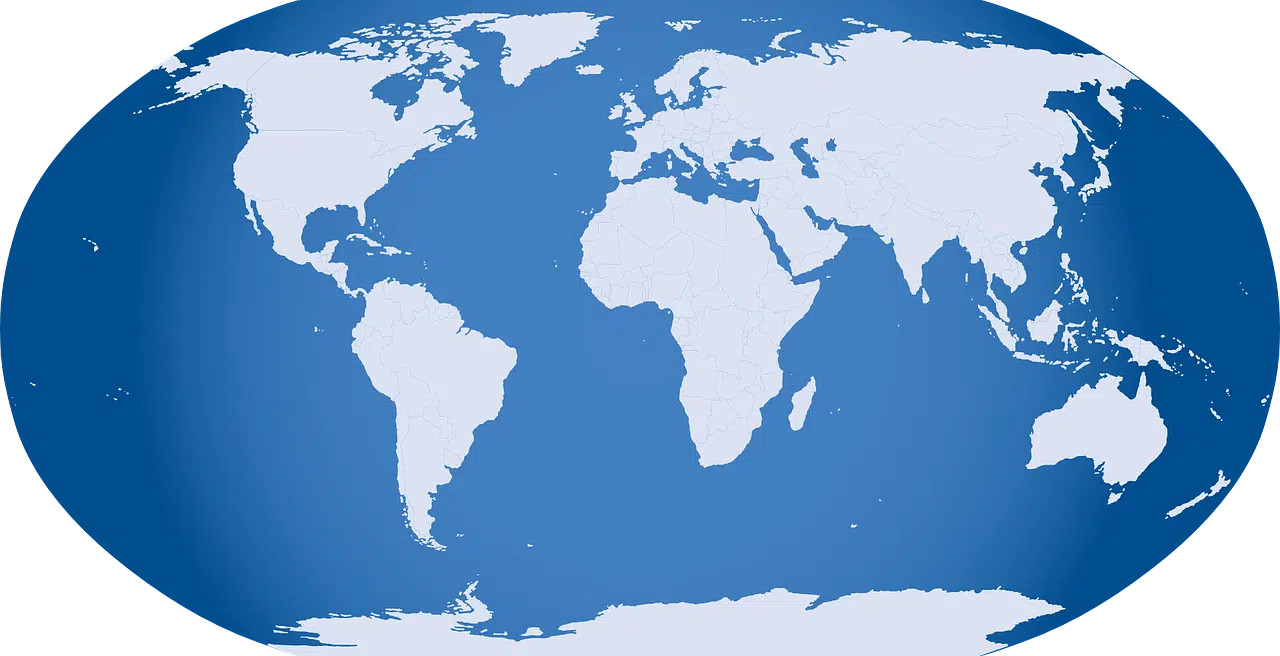 A blue and white cross section map showing all the continents of the World, indicating the countries which accept Philippine Apostille Documents