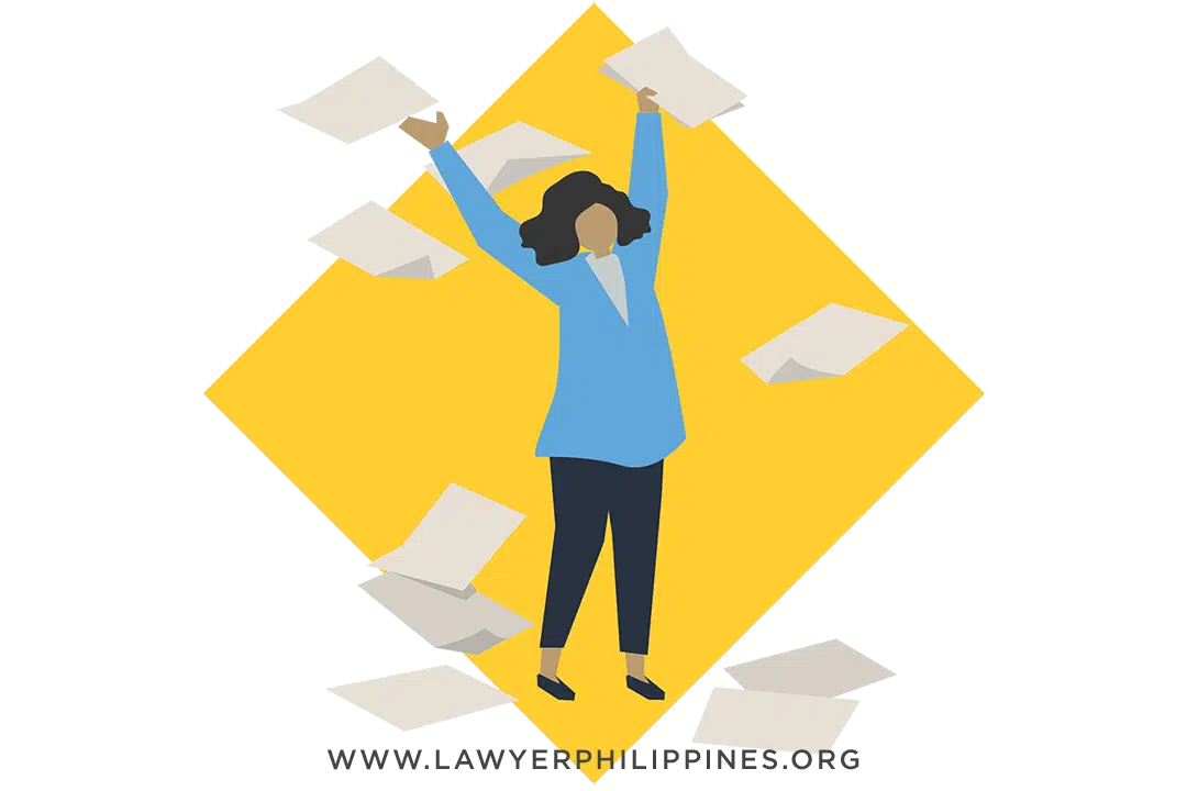 A women with several documents floating around her to indicate that a lot of paperwork is needed.