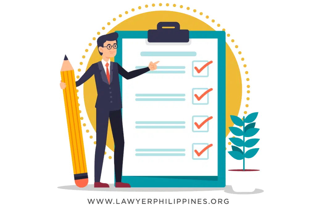 A man with a pencil standing next to a checklist of documents needed to prove before the court that he is the legal owner of land or property.
