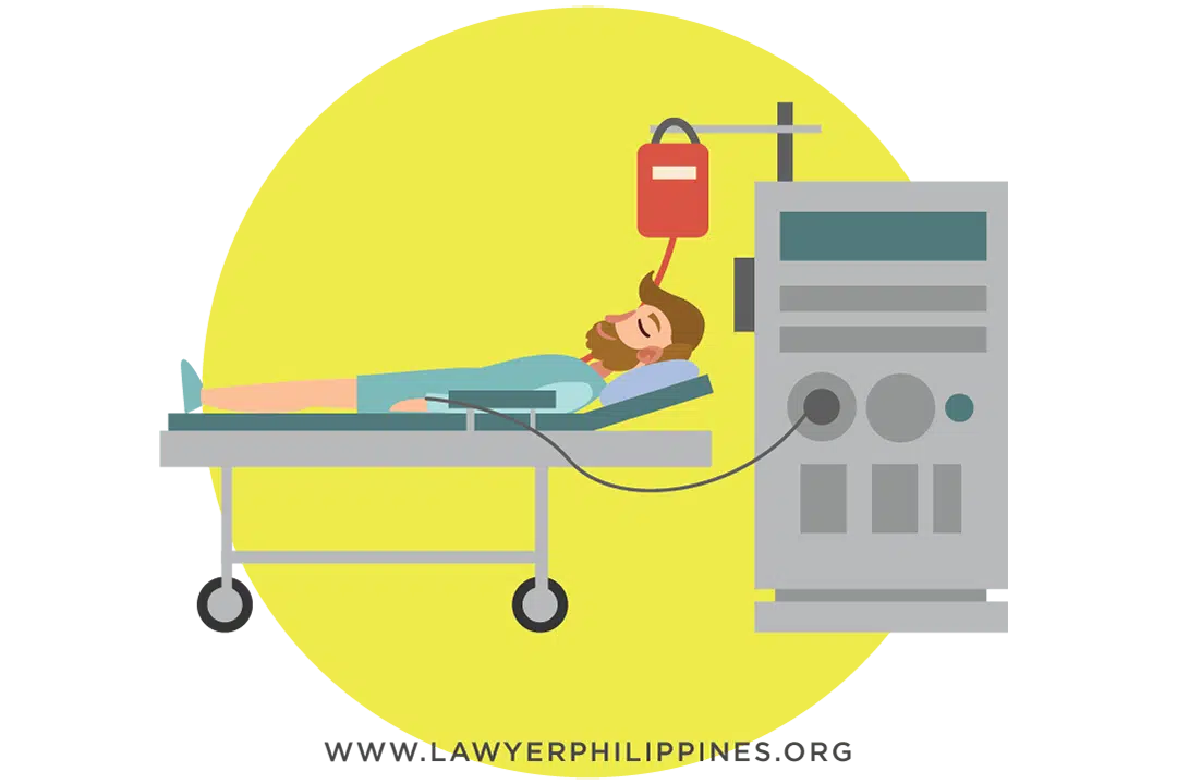 A man lying on a hospital bed hooked up to an IV and life support machine. Termination Philippines allows letting employees with serious health conditions go.