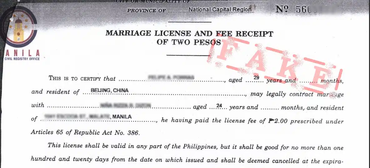 A fake marriage license