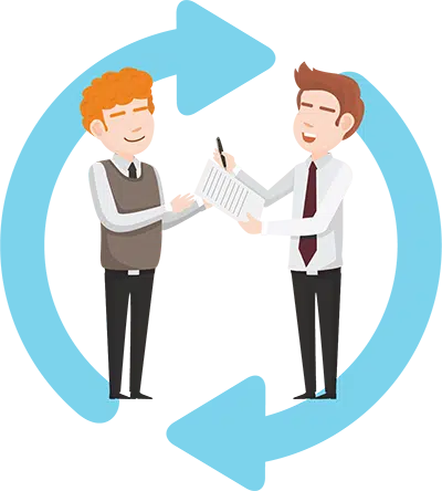 A lawyer and his client surrounded by clockwise arrows symbolizing the steps and process that you need to go through before Judicial Proceedings to correct a birth certificate in the Philippines