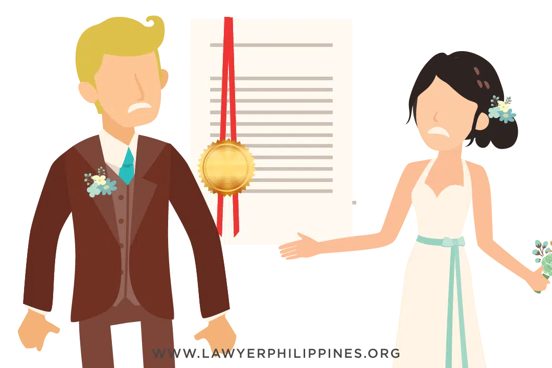 A man and a woman with a red-ribboned document between them.